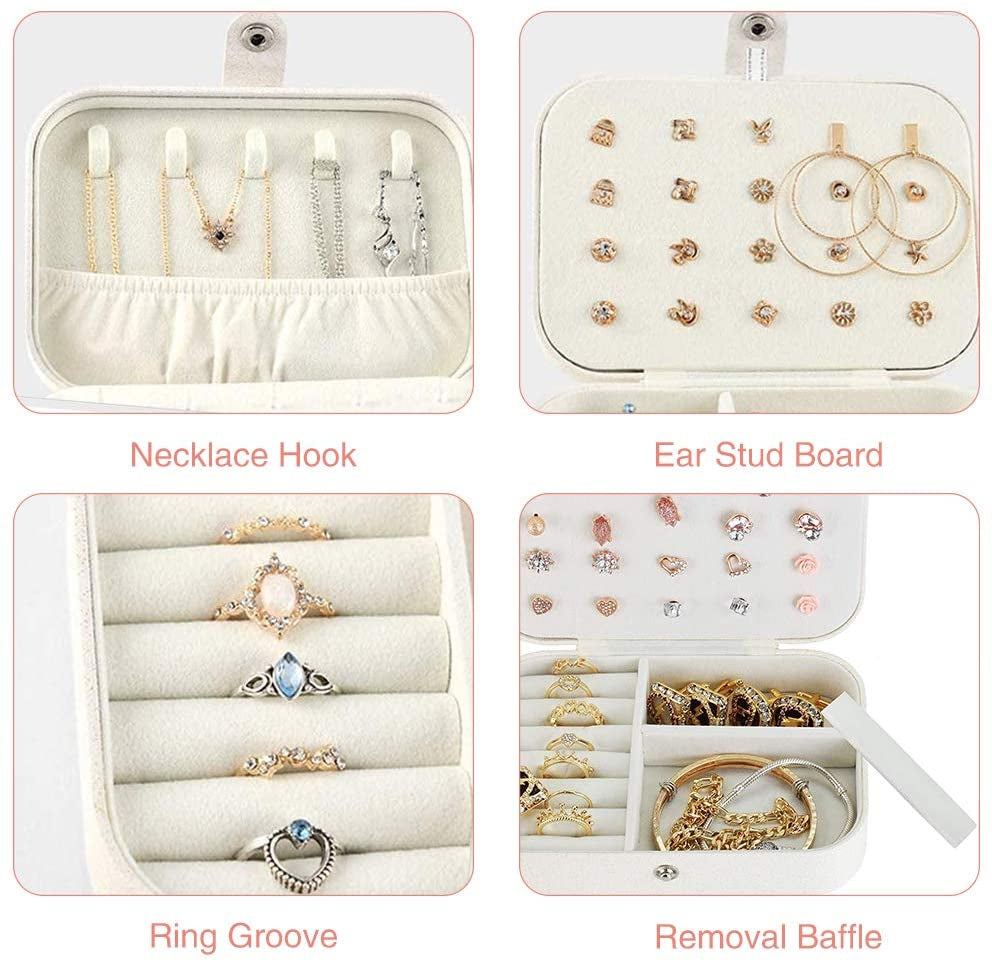 Jewelry Boxes, Portable PU Leather Jewelry Boxes for Women Girls, Travel Jewelry Organizer for Necklace,Ring,Earring (Glitter White)