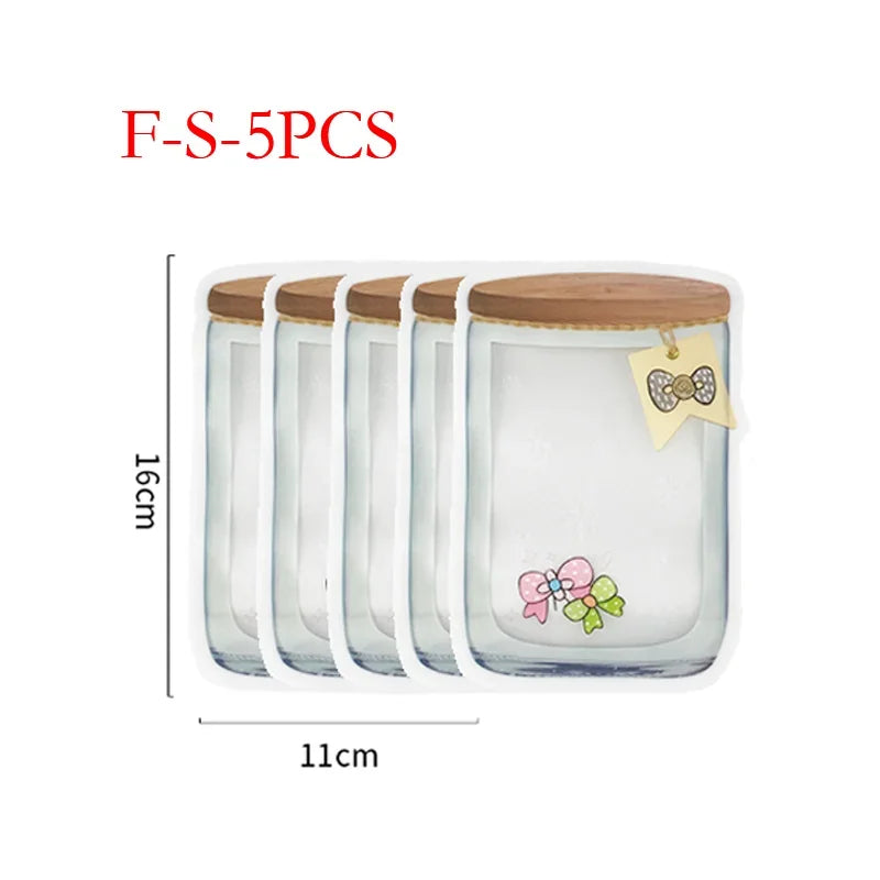 5Pcs/Set Travel Food Candy Ziplock Bags Portable Reusable Bottles Bags Seal Food Container Food Snack Zipper Bags Wholesale