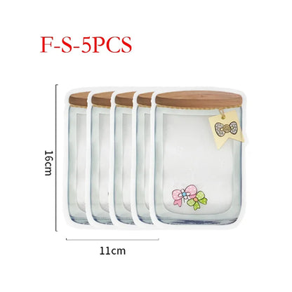 5Pcs/Set Travel Food Candy Ziplock Bags Portable Reusable Bottles Bags Seal Food Container Food Snack Zipper Bags Wholesale