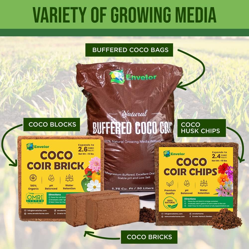 Coco Coir for Plants 1-Pack – 2.6 Cu. Ft. Compressed Coconut Coir Bricks, 10 Lb. Organic, Low EC, Ph Balanced Coco Peat for Indoor & Outdoor Gardening, Potting Soil, Indoor Plant Soil