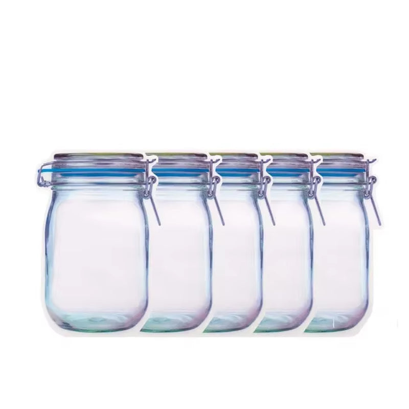 5Pcs/Set Travel Food Candy Ziplock Bags Portable Reusable Bottles Bags Seal Food Container Food Snack Zipper Bags Wholesale