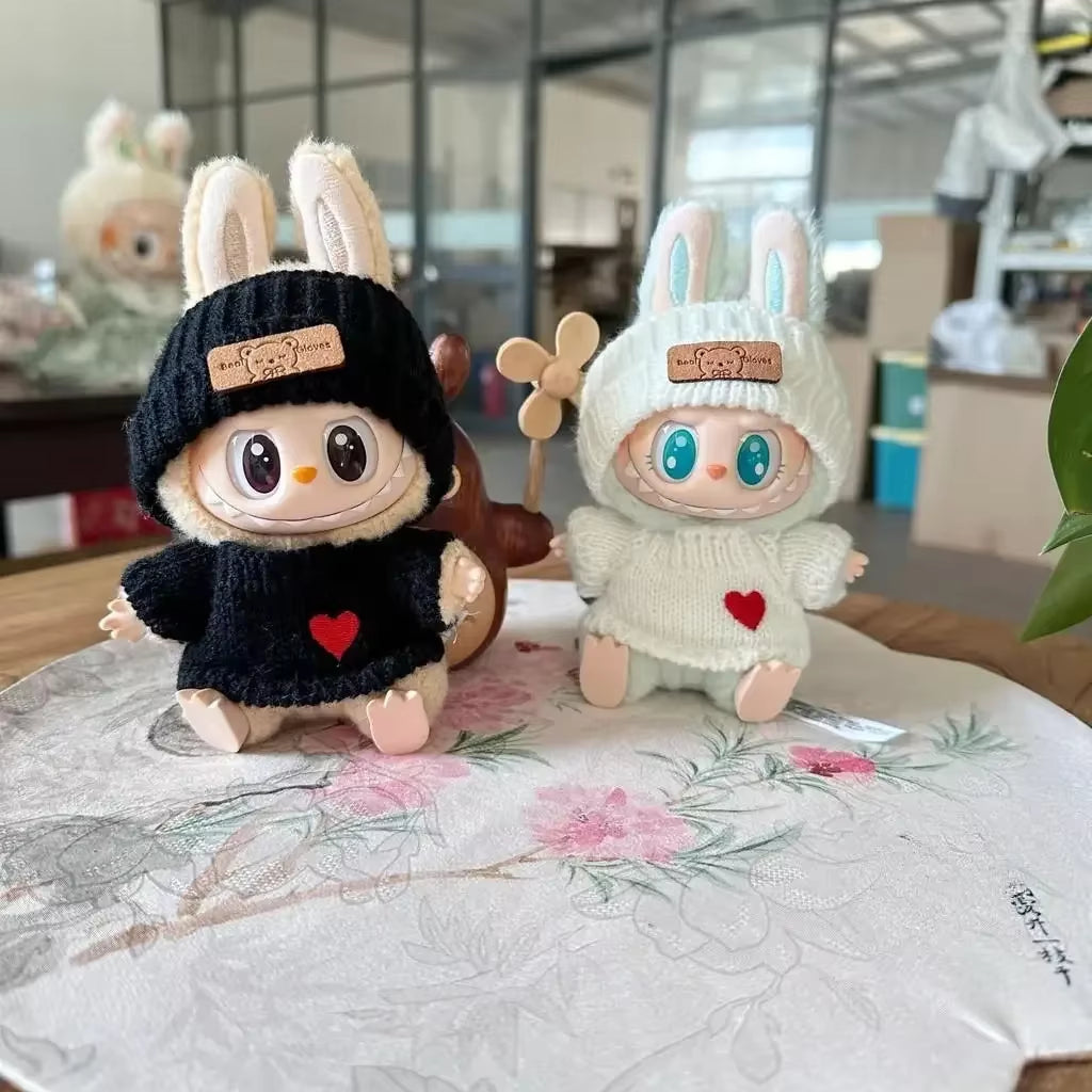 For 17Cm Labubu Doll Outfit Clothes Bear Label Hat Love Sweater Set Cute Decoration Little Clothes