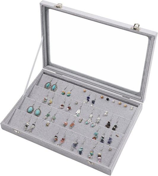 Jewelry Box for Earrings Only, 32 Pairs Earrings Organizer Box, Stud Earring Tray Earing Case with Clear Lid for Women
