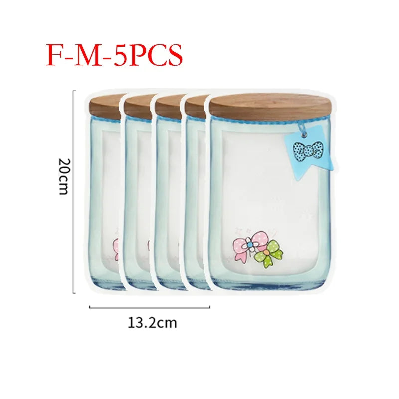 5Pcs/Set Travel Food Candy Ziplock Bags Portable Reusable Bottles Bags Seal Food Container Food Snack Zipper Bags Wholesale