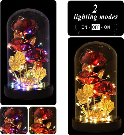 Mothers Day Flower Gifts for Mom,Wife,Mother Rose Galaxy Flower Red Rose in Glass Dome,Light up Rose Flowers with 2 Lighting Mode,Enchanted Rose Gifts for Women for Birthday Wedding Valentines Day