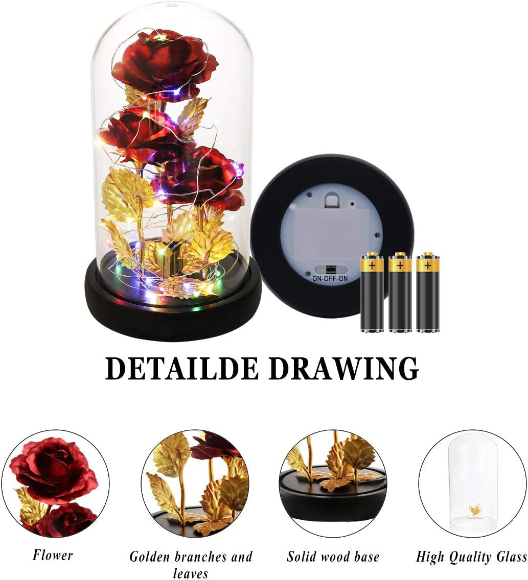 Mothers Day Flower Gifts for Mom,Wife,Mother Rose Galaxy Flower Red Rose in Glass Dome,Light up Rose Flowers with 2 Lighting Mode,Enchanted Rose Gifts for Women for Birthday Wedding Valentines Day