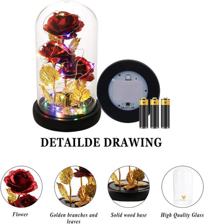 Mothers Day Flower Gifts for Mom,Wife,Mother Rose Galaxy Flower Red Rose in Glass Dome,Light up Rose Flowers with 2 Lighting Mode,Enchanted Rose Gifts for Women for Birthday Wedding Valentines Day