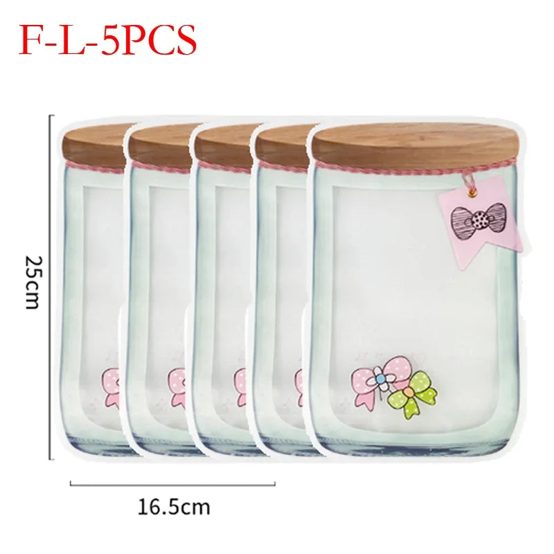 5Pcs/Set Travel Food Candy Ziplock Bags Portable Reusable Bottles Bags Seal Food Container Food Snack Zipper Bags Wholesale
