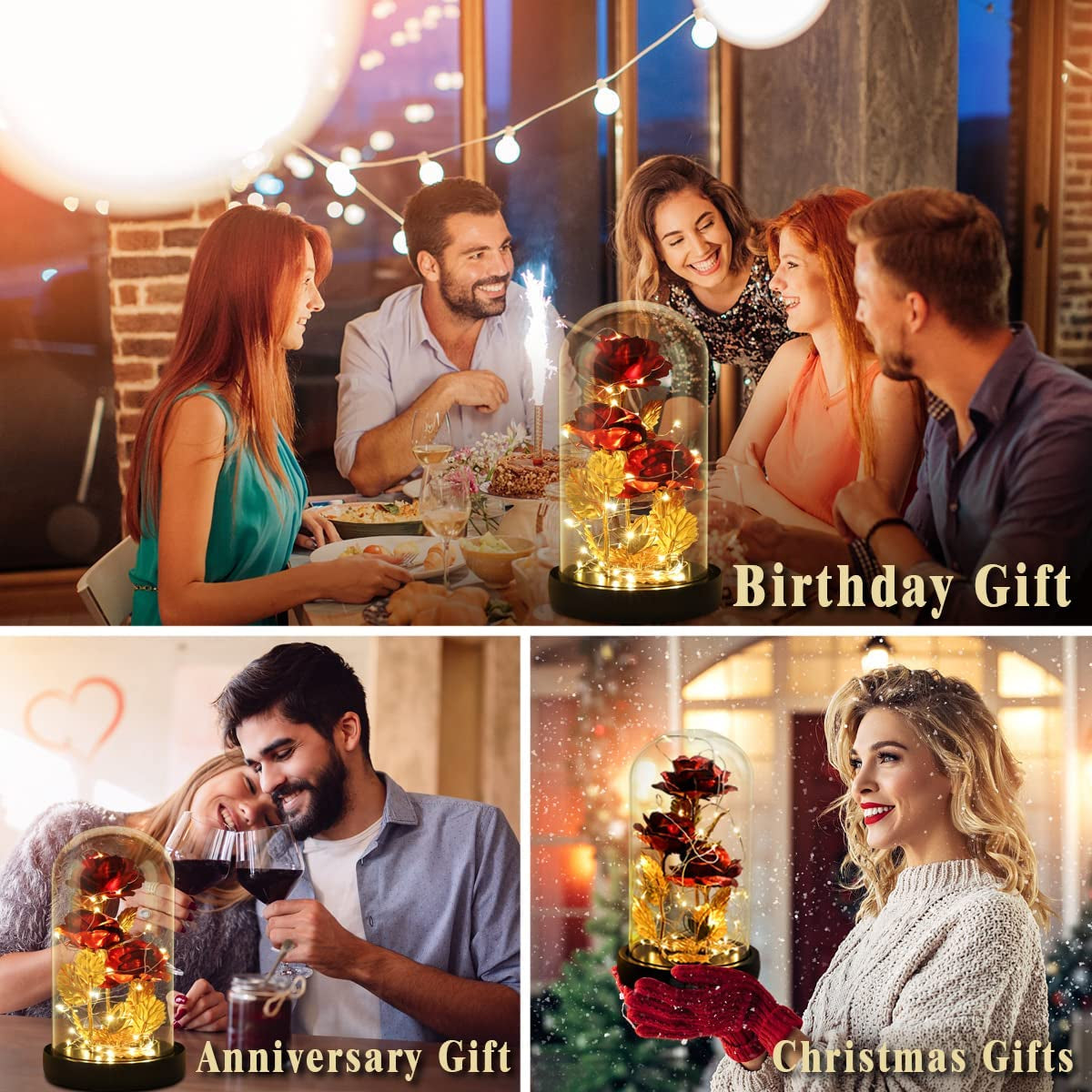 Mothers Day Flower Gifts for Mom,Wife,Mother Rose Galaxy Flower Red Rose in Glass Dome,Light up Rose Flowers with 2 Lighting Mode,Enchanted Rose Gifts for Women for Birthday Wedding Valentines Day