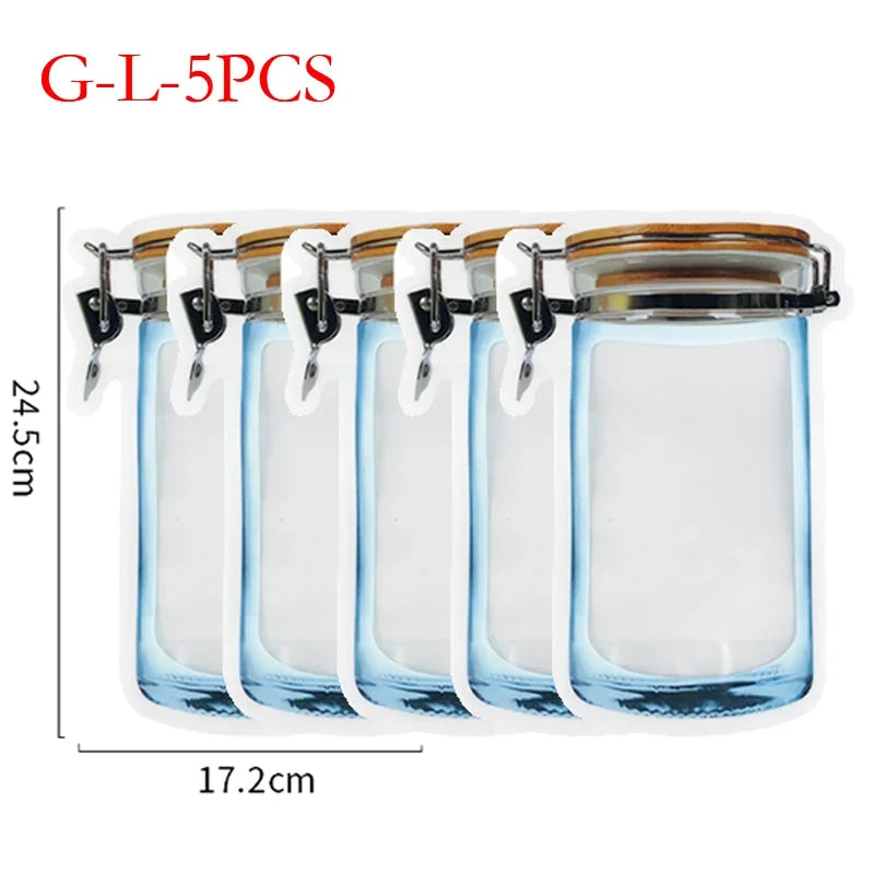 5Pcs/Set Travel Food Candy Ziplock Bags Portable Reusable Bottles Bags Seal Food Container Food Snack Zipper Bags Wholesale