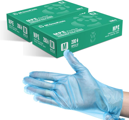 (Medium 400Pcs Blue MPE Gloves PE Disposable Bulk Food Safe Latex & Powder Free Texture Smooth Touch for Light Work Extra Multipurpose