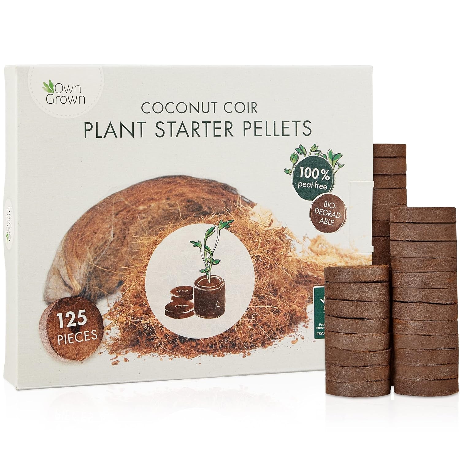 Coco Coir Seed Starter Pellets - 125 Peat Free Plugs for Healthy Seedlings