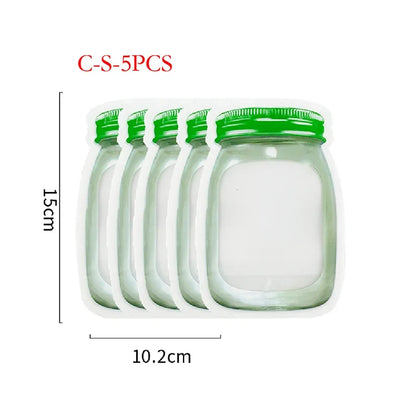 5Pcs/Set Travel Food Candy Ziplock Bags Portable Reusable Bottles Bags Seal Food Container Food Snack Zipper Bags Wholesale