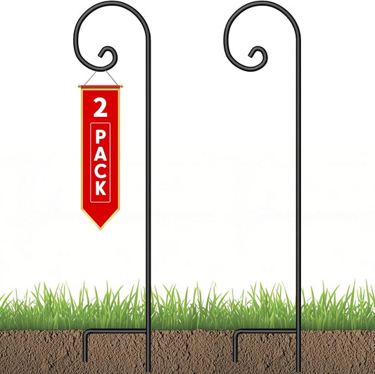 Shepherd Hook 48 Inch 2 Pack No Assembly Required 2/5 Inch Heavy Duty Solid Metal Hanging Pole for Outdoor Garden Plant,Bird Feeder,Lanterns,Wedding Decor,Plant Baskets Wind Chimes