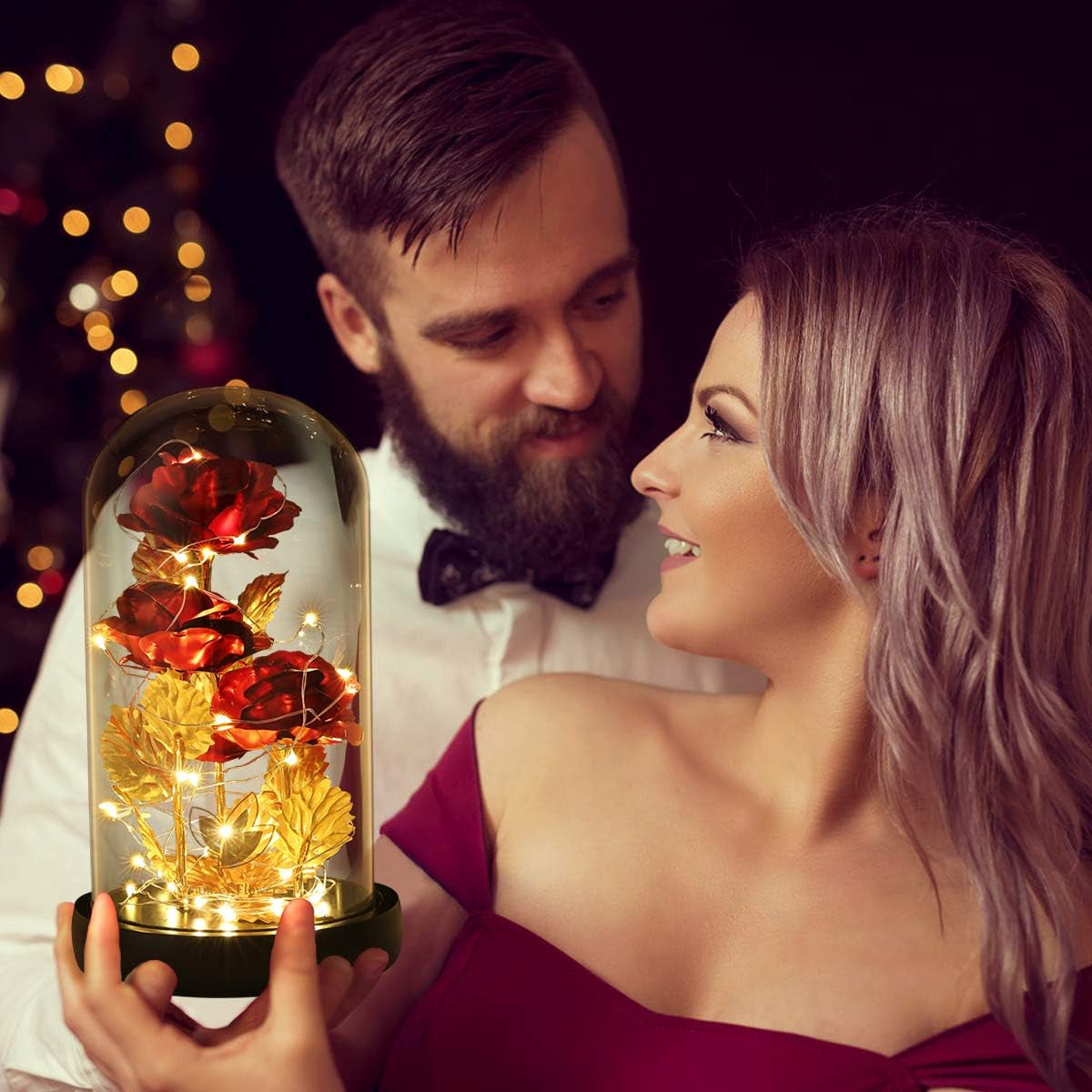 Mothers Day Flower Gifts for Mom,Wife,Mother Rose Galaxy Flower Red Rose in Glass Dome,Light up Rose Flowers with 2 Lighting Mode,Enchanted Rose Gifts for Women for Birthday Wedding Valentines Day
