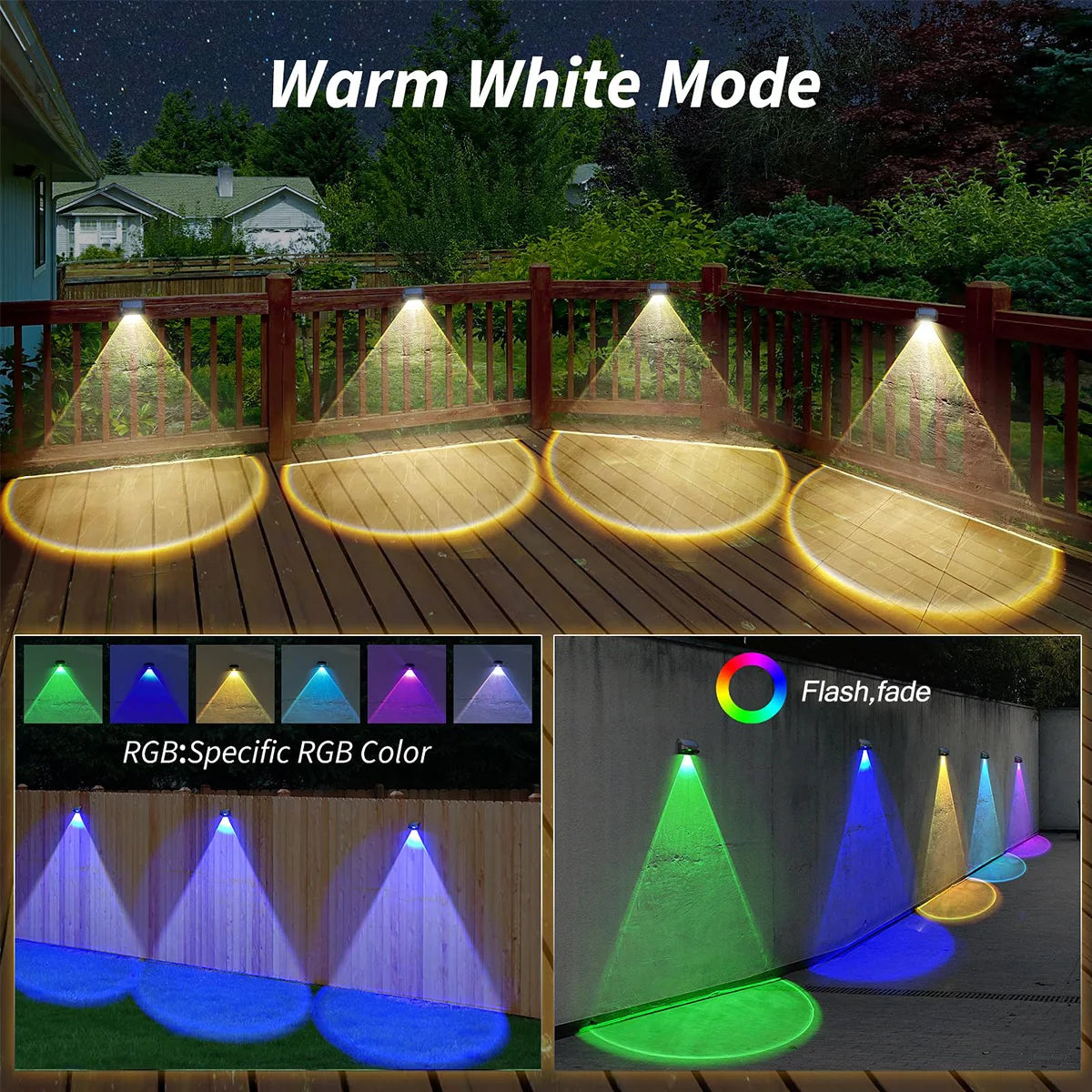 Solar Wall Lamp Solar Fence Lights with Warm White RGB Modes For Backyard Patio Deck Railing Wall Outdoor Waterproof Decor Light