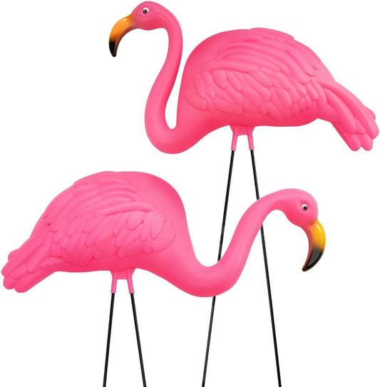Pink Flamingos Yard Decorations - 2 Pack Extra Large 24" Tall Plastic Flamingo Statue W/Metal Stakes - Lawn Ornaments & Garden Decor for Outdoor Parties