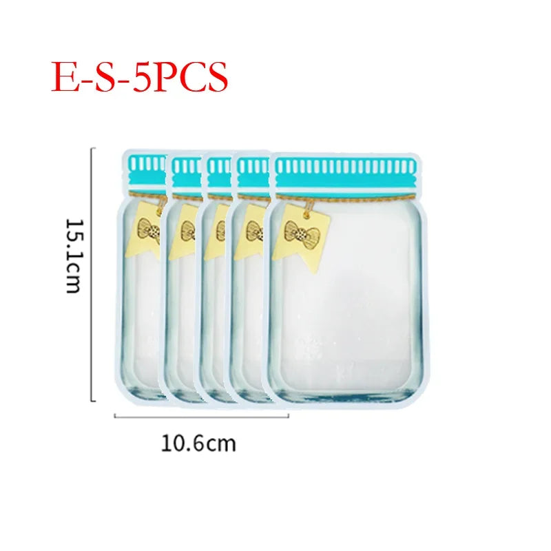 5Pcs/Set Travel Food Candy Ziplock Bags Portable Reusable Bottles Bags Seal Food Container Food Snack Zipper Bags Wholesale