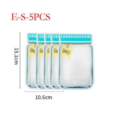 5Pcs/Set Travel Food Candy Ziplock Bags Portable Reusable Bottles Bags Seal Food Container Food Snack Zipper Bags Wholesale