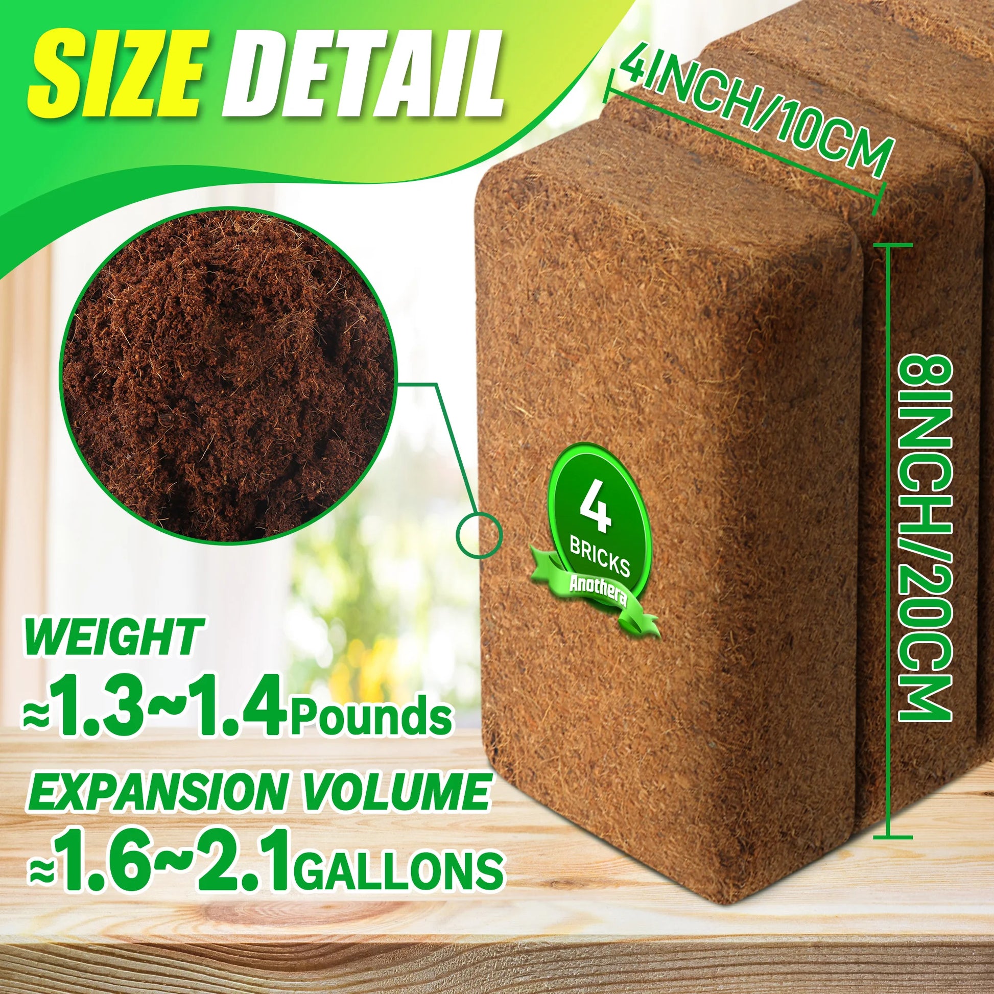 Coco Coir Brick for Plants- 4 Pack Premium 100% Organic Peat Moss, Fiber Coconut Husk for Planting, Gardening