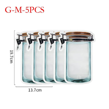 5Pcs/Set Travel Food Candy Ziplock Bags Portable Reusable Bottles Bags Seal Food Container Food Snack Zipper Bags Wholesale