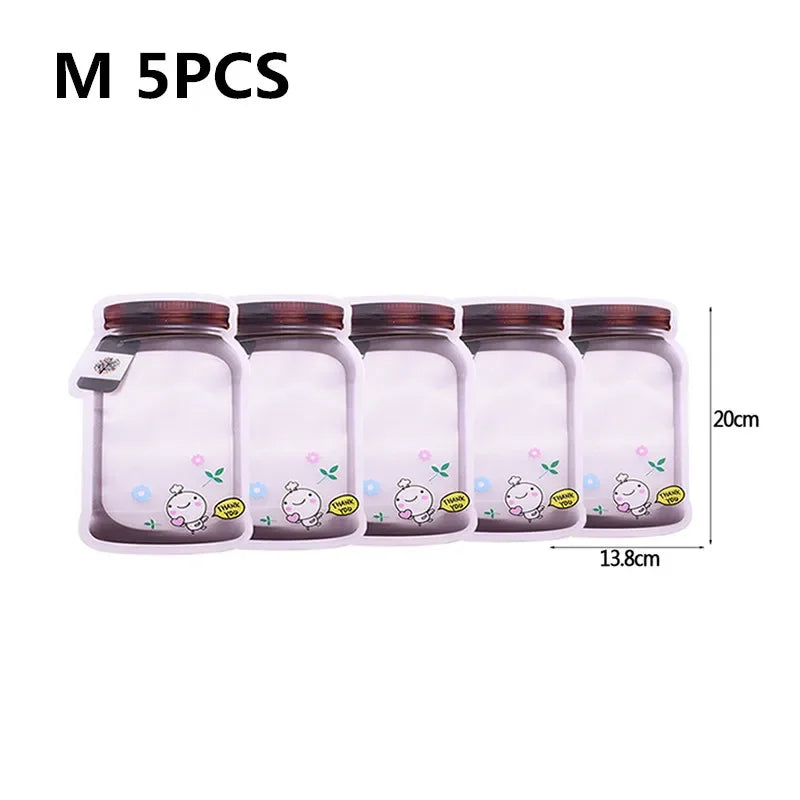 5Pcs/Set Travel Food Candy Ziplock Bags Portable Reusable Bottles Bags Seal Food Container Food Snack Zipper Bags Wholesale