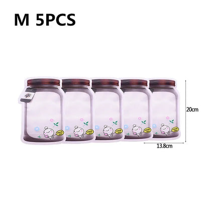 5Pcs/Set Travel Food Candy Ziplock Bags Portable Reusable Bottles Bags Seal Food Container Food Snack Zipper Bags Wholesale