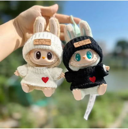 For 17Cm Labubu Doll Outfit Clothes Bear Label Hat Love Sweater Set Cute Decoration Little Clothes
