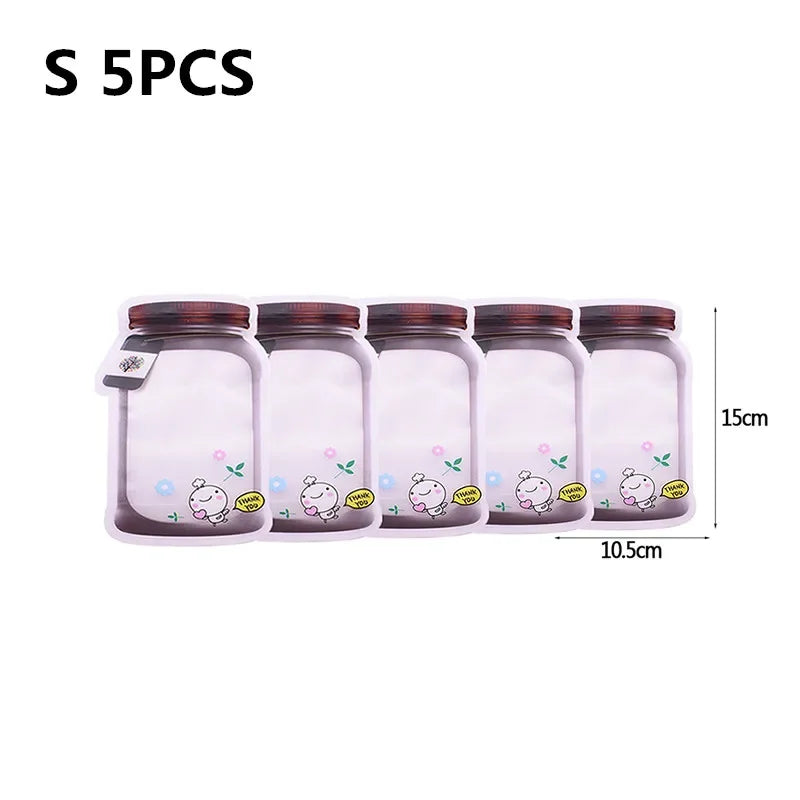 5Pcs/Set Travel Food Candy Ziplock Bags Portable Reusable Bottles Bags Seal Food Container Food Snack Zipper Bags Wholesale