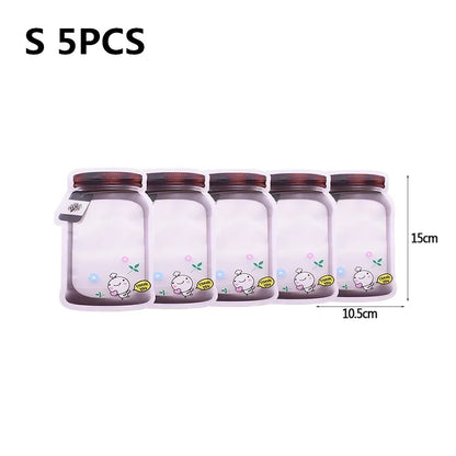 5Pcs/Set Travel Food Candy Ziplock Bags Portable Reusable Bottles Bags Seal Food Container Food Snack Zipper Bags Wholesale