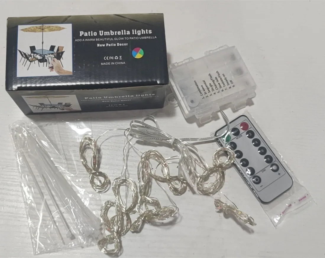 Patio Umbrella Lights 8 Mode104 LEDS String Lights with Remote Control Lights Solar Operated Outdoor for Patio Camping Tent