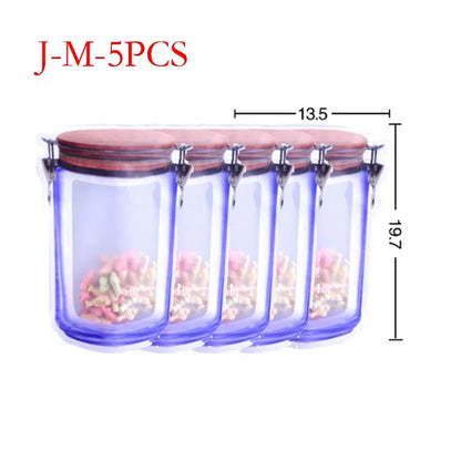 5Pcs/Set Travel Food Candy Ziplock Bags Portable Reusable Bottles Bags Seal Food Container Food Snack Zipper Bags Wholesale