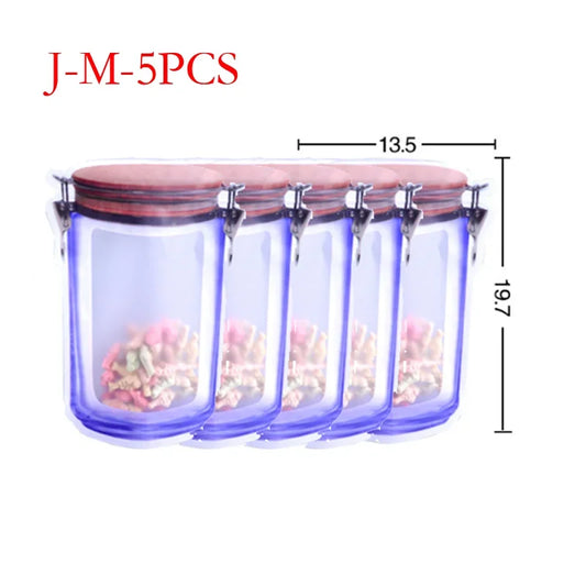 5Pcs/Set Travel Food Candy Ziplock Bags Portable Reusable Bottles Bags Seal Food Container Food Snack Zipper Bags Wholesale