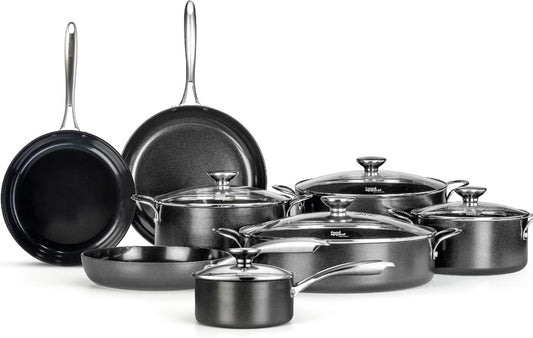 Non-Stick Pots and Pans 13 Pcs Biocook Series - Ceramic Coating Titanium Reinforced Pans for Healthier Oil and Butter Free Cooking - High Quality Durable Scratch Resistant Cookware – Black