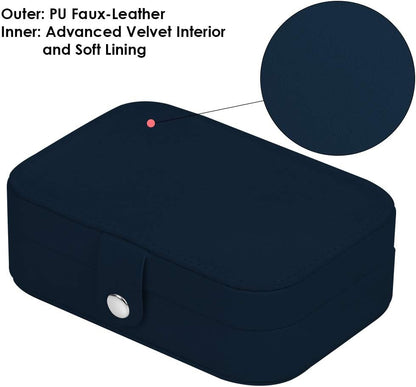 Travel Jewelry Organizer,Pu Leather Travel Jewelry Case,Double Layer Small Jewelry Box for Women Girls,Jewelry Organizer Box for Necklace,Ring,Earring (Navy Blue)